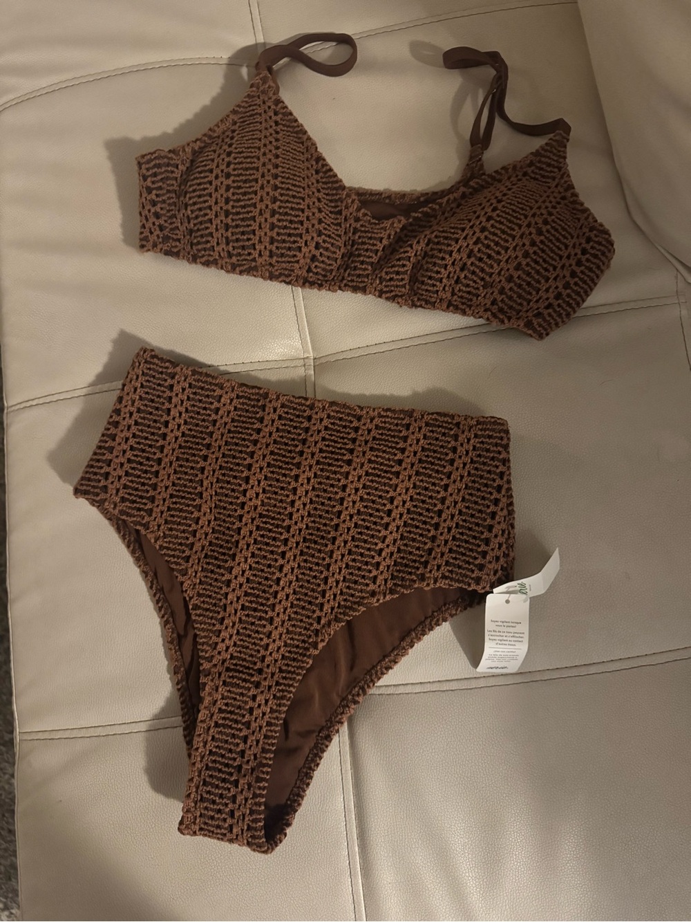 aerie Brown Crochet High-Waist Bikini Set